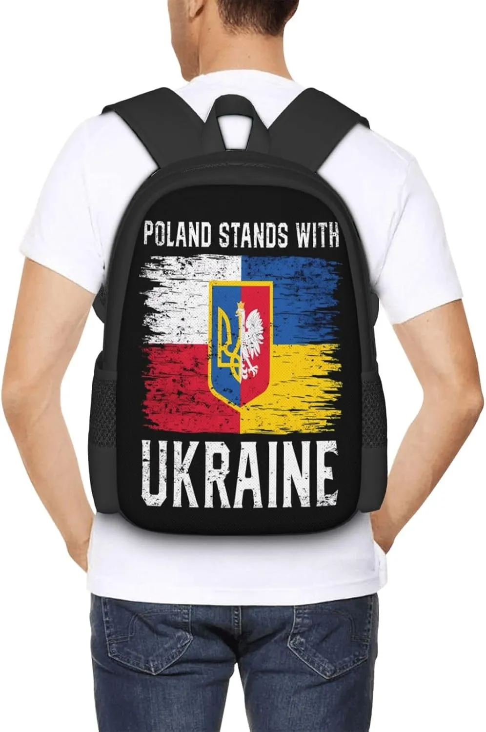 Poland Polish Ukrainian Flag Casual Backpacks Large Capacity Backpack Laptop Rucksack Sport Daypack Commuter Bags with Adjustable Strap for Traveling Camping