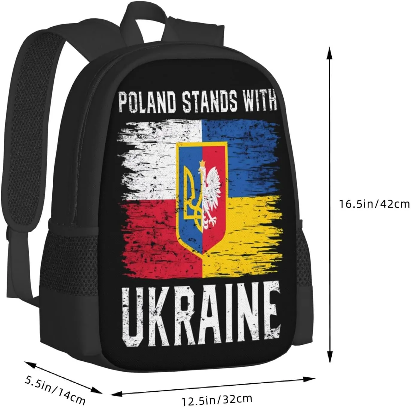 Poland Polish Ukrainian Flag Casual Backpacks Large Capacity Backpack Laptop Rucksack Sport Daypack Commuter Bags with Adjustable Strap for Traveling Camping