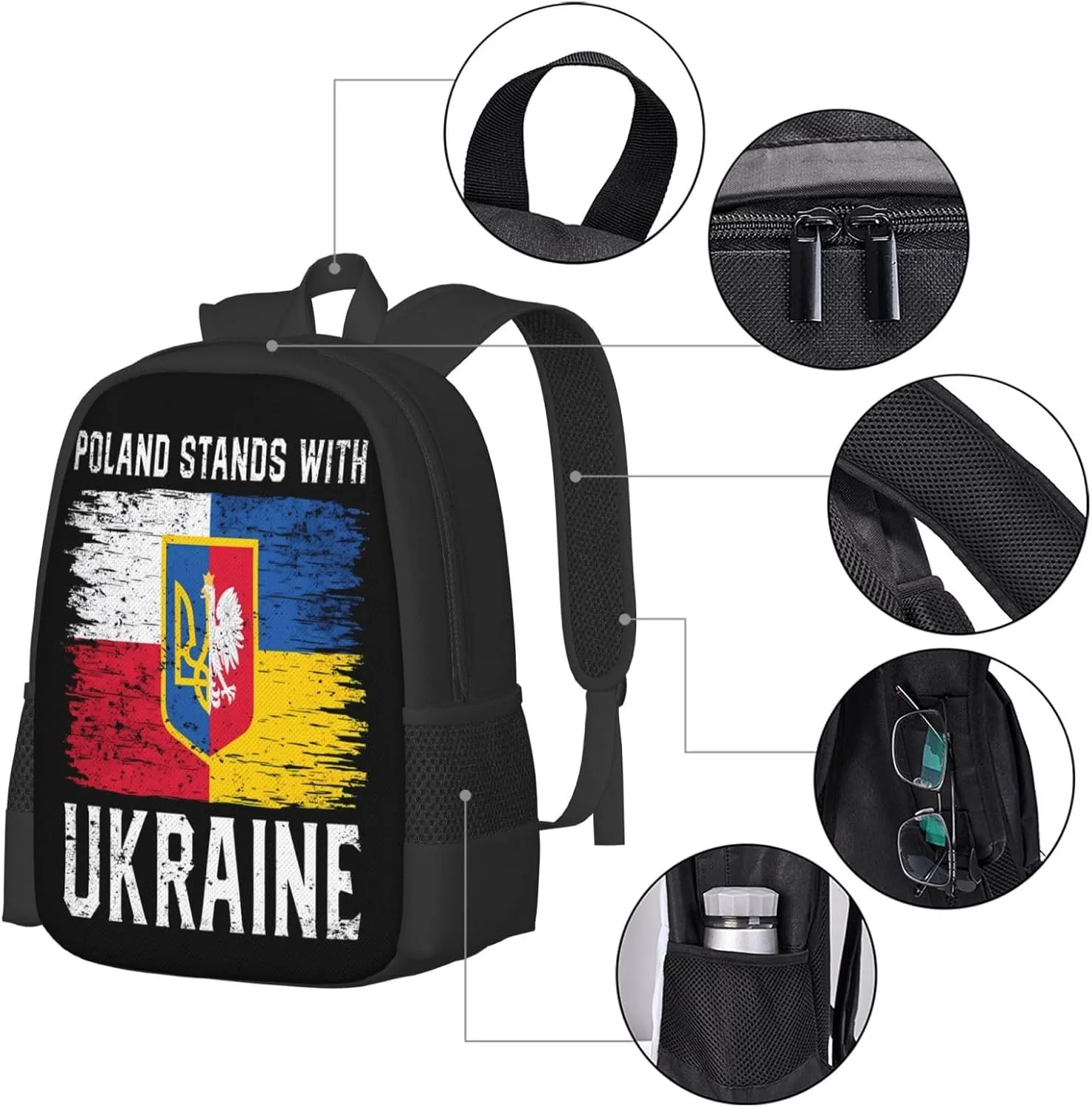 Poland Polish Ukrainian Flag Casual Backpacks Large Capacity Backpack Laptop Rucksack Sport Daypack Commuter Bags with Adjustable Strap for Traveling Camping