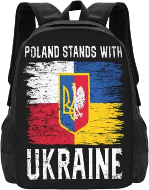Poland Polish Ukrainian Flag Casual Backpacks Large Capacity Backpack Laptop Rucksack Sport Daypack Commuter Bags with Adjustable Strap for Traveling Camping