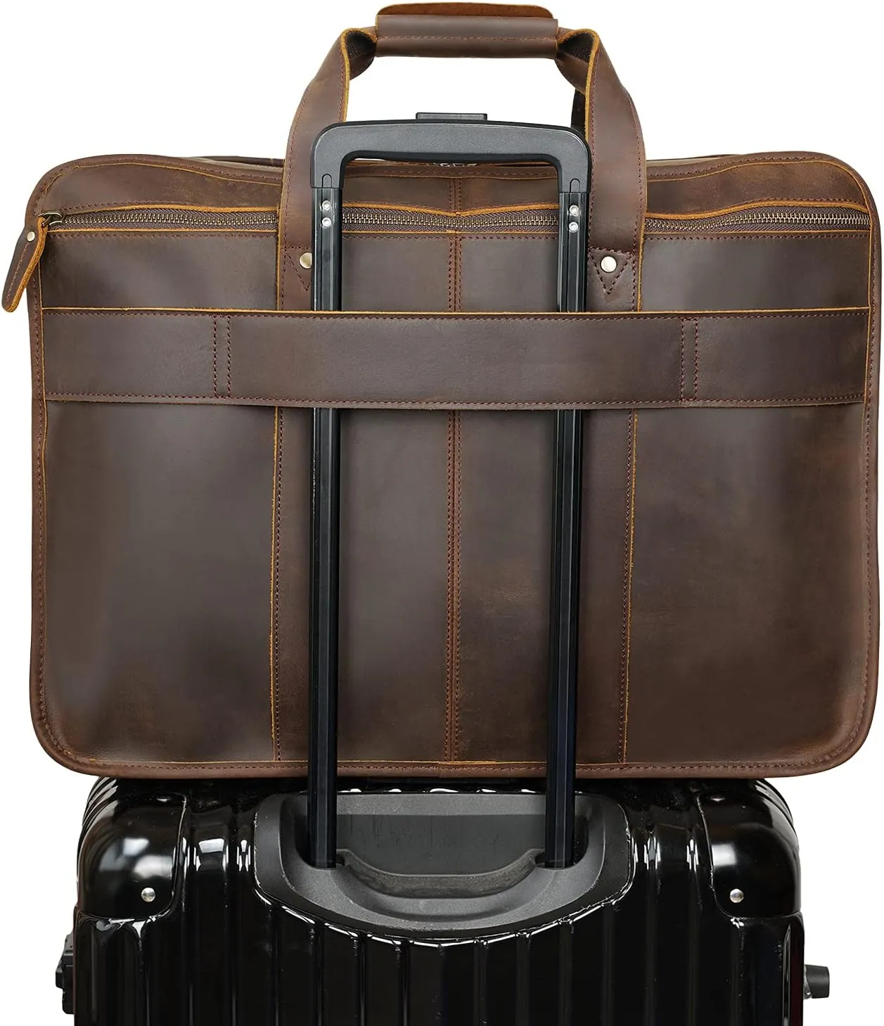Polare 18.5” Full Grain Leather Laptop Briefcase Messenger Bag Tote For Men Large Fits 17.3” Laptop