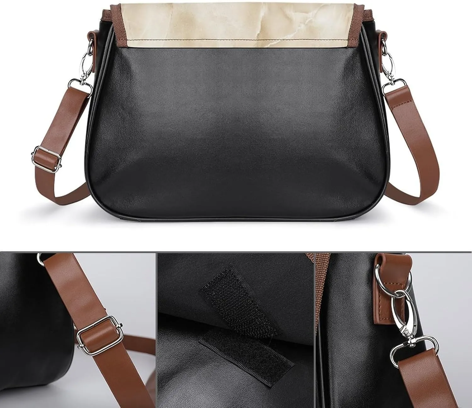 Polished Black Marble with Golden Veins Crossbody Bag Leather Crossbody Bag