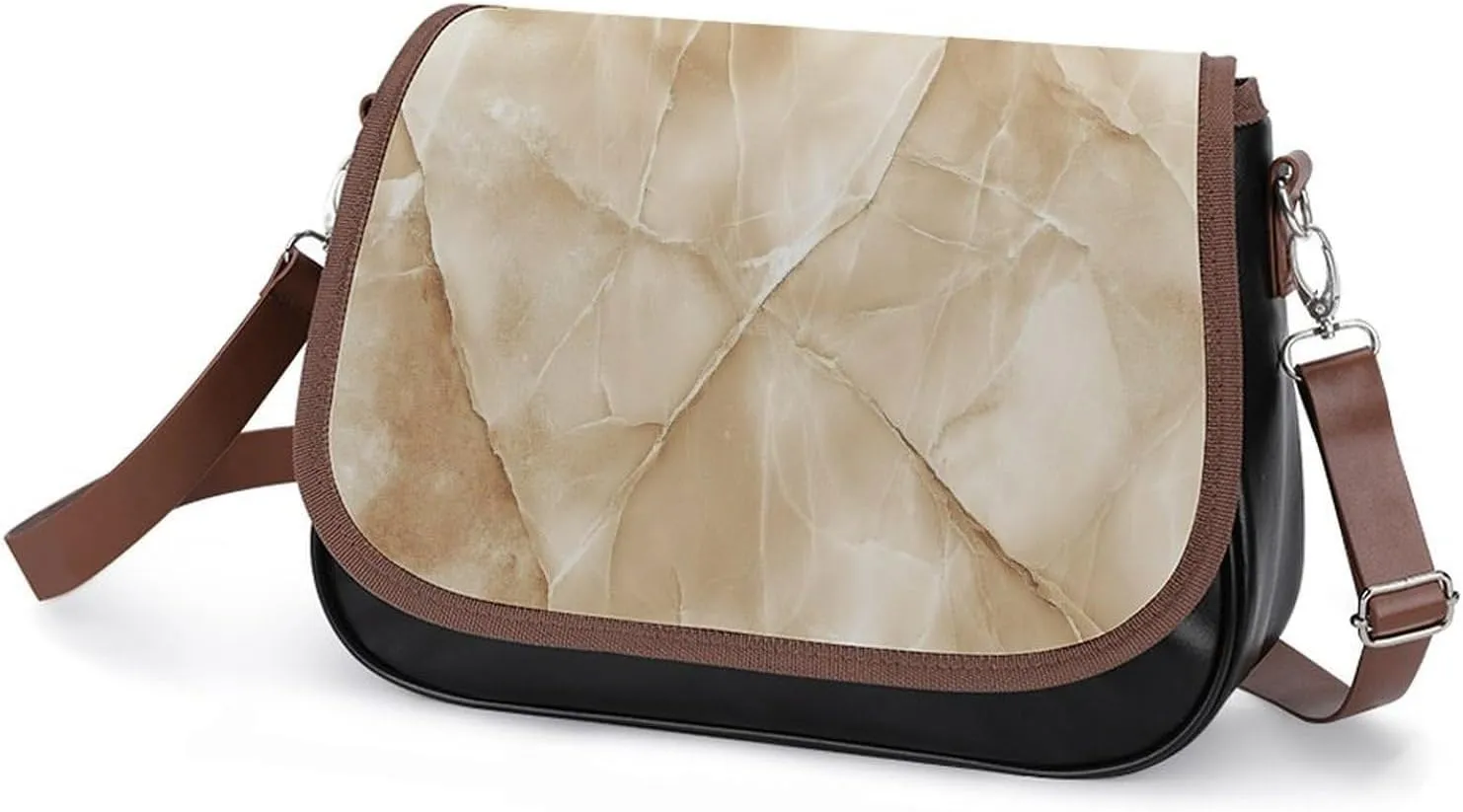 Polished Black Marble with Golden Veins Crossbody Bag Leather Crossbody Bag