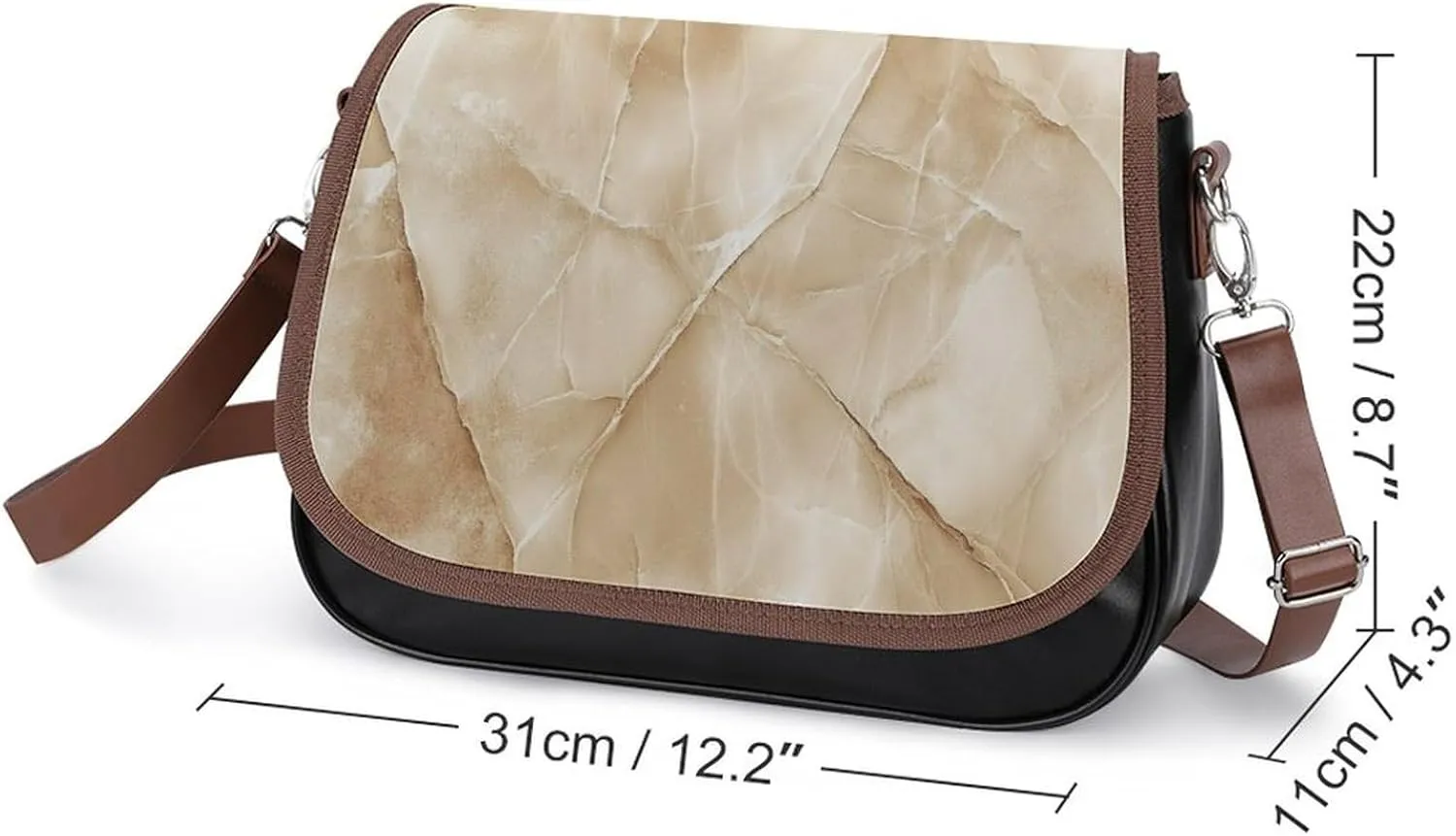 Polished Black Marble with Golden Veins Crossbody Bag Leather Crossbody Bag
