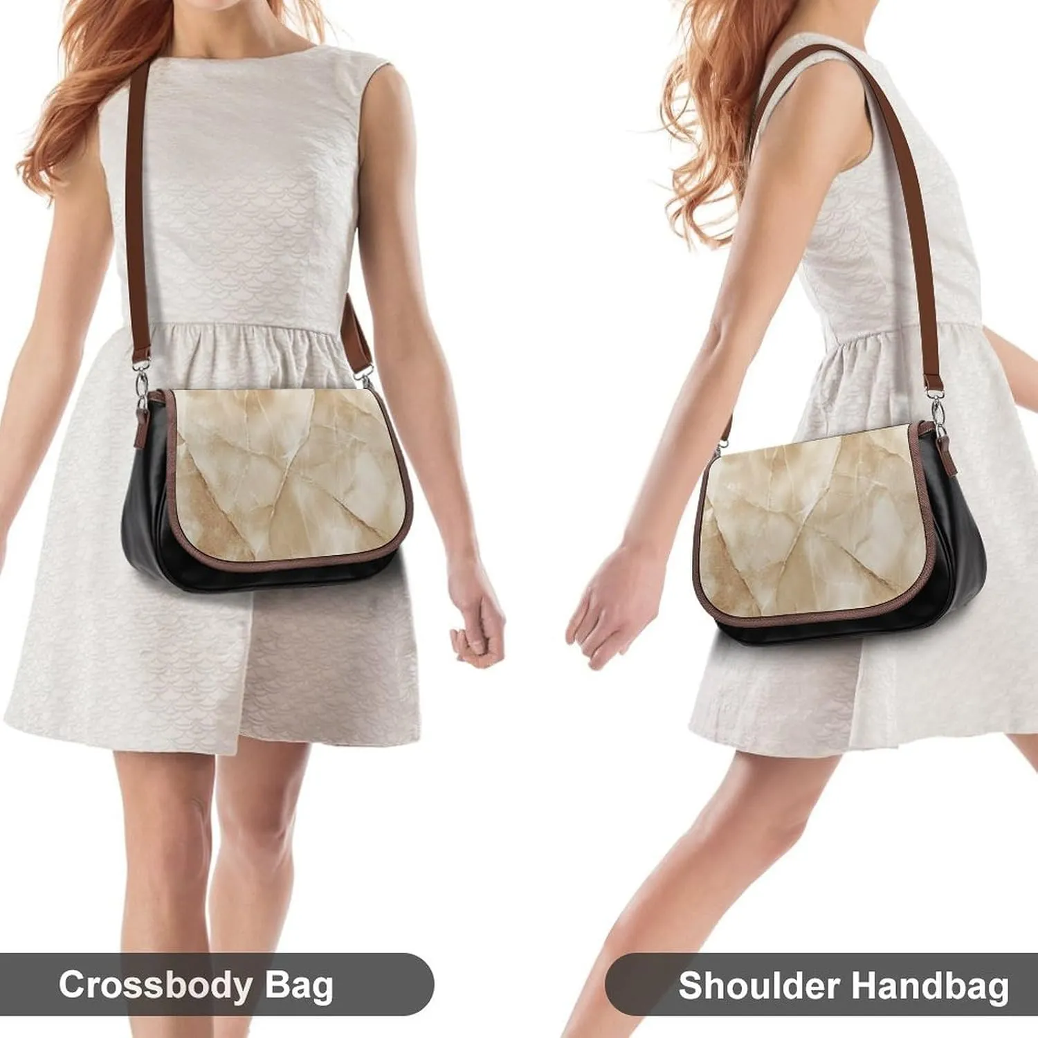 Polished Black Marble with Golden Veins Crossbody Bag Leather Crossbody Bag