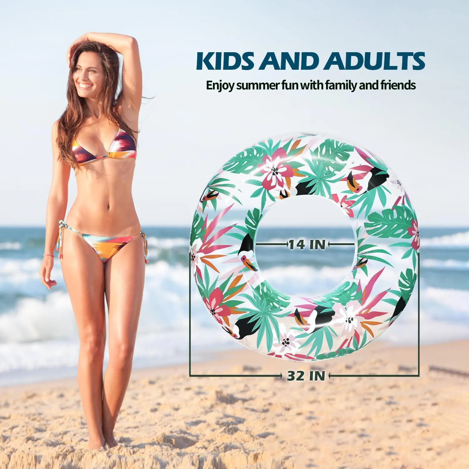 Polita Pool Tubes for Adults, Transparent Pool Floats Tube with Printed, Summer Beach Party Confetti Glitter Pool Inner Tubes for Adults Kids
