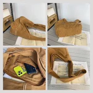 Pooyikoi Fashion Ladies Messenger Bag Large Capacity Crossbody Bag Unisex Canvas Student Shoulder Bag Solid Color Handbag