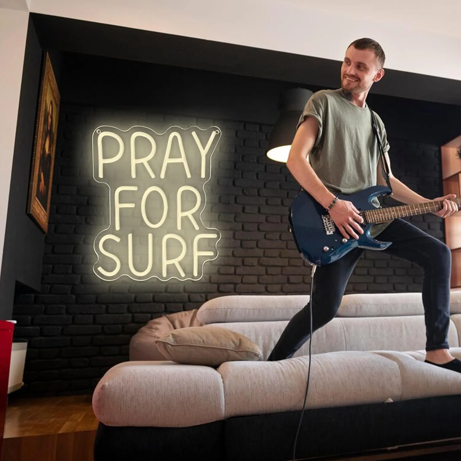 Pray for Surf Neon Signs for Wall Decor,Dimmable Beach Ocean Lovers Surf Sign,USB Powered Neon Light Signs for Surfer Man Cave Bedroom Teens Boys Girls Gifts (White)