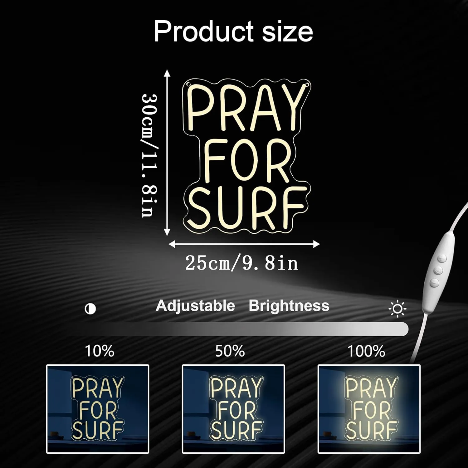Pray for Surf Neon Signs for Wall Decor,Dimmable Beach Ocean Lovers Surf Sign,USB Powered Neon Light Signs for Surfer Man Cave Bedroom Teens Boys Girls Gifts (White)