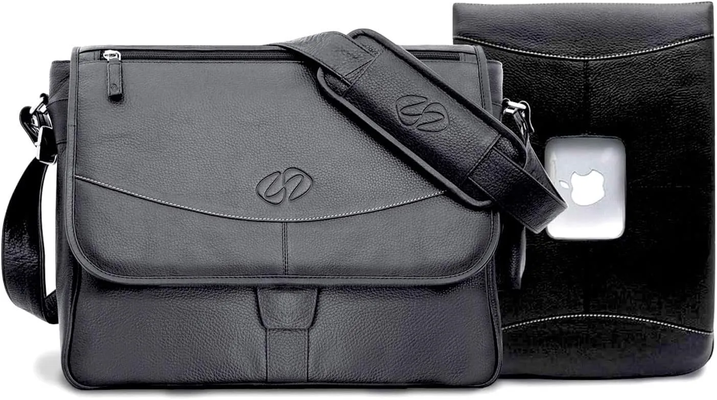 Premium Leather MacBook Air 15 and Pro Messenger Bag w/Sleeve