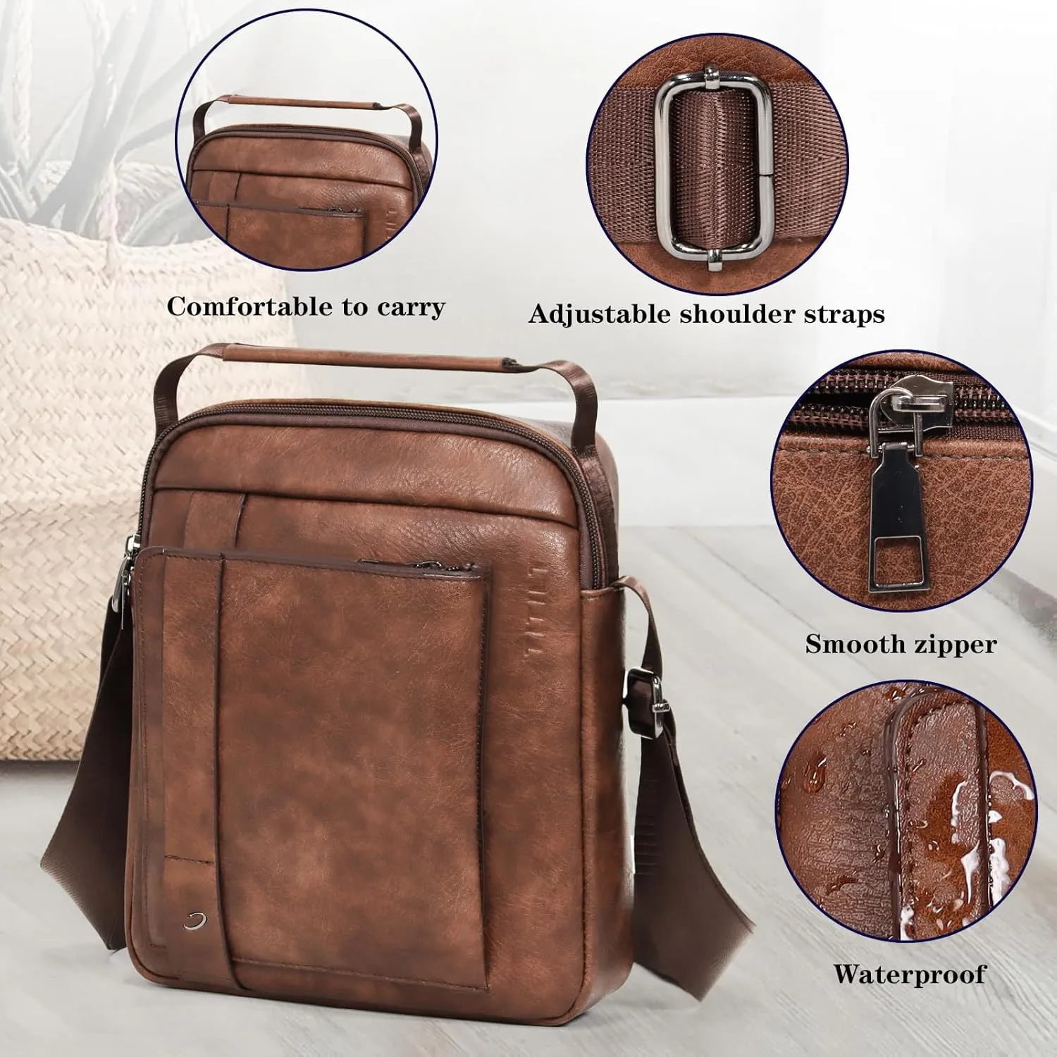 PU Leather Crossbody Shoulder Messenger Bag, Multiple Compartments
