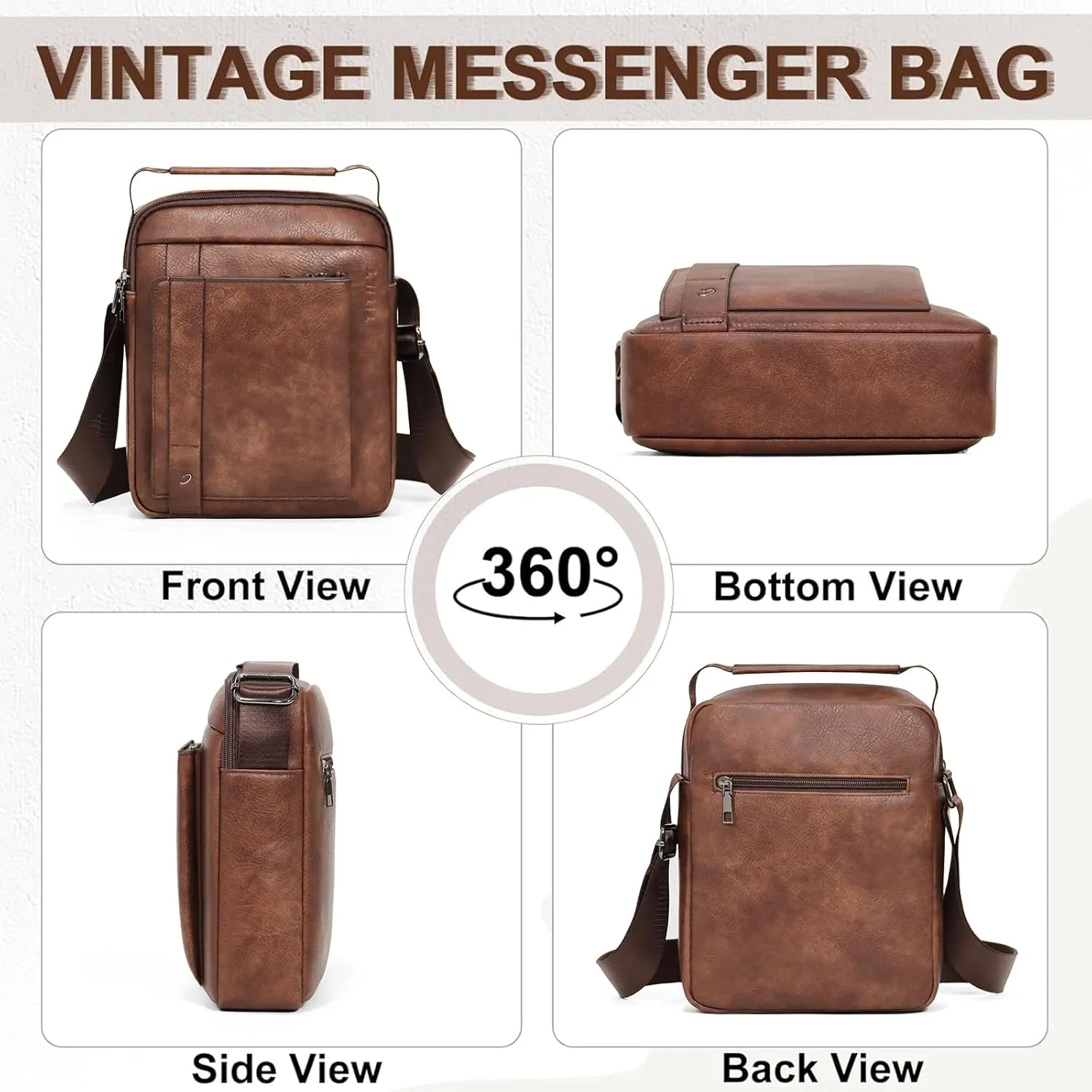 PU Leather Crossbody Shoulder Messenger Bag, Multiple Compartments