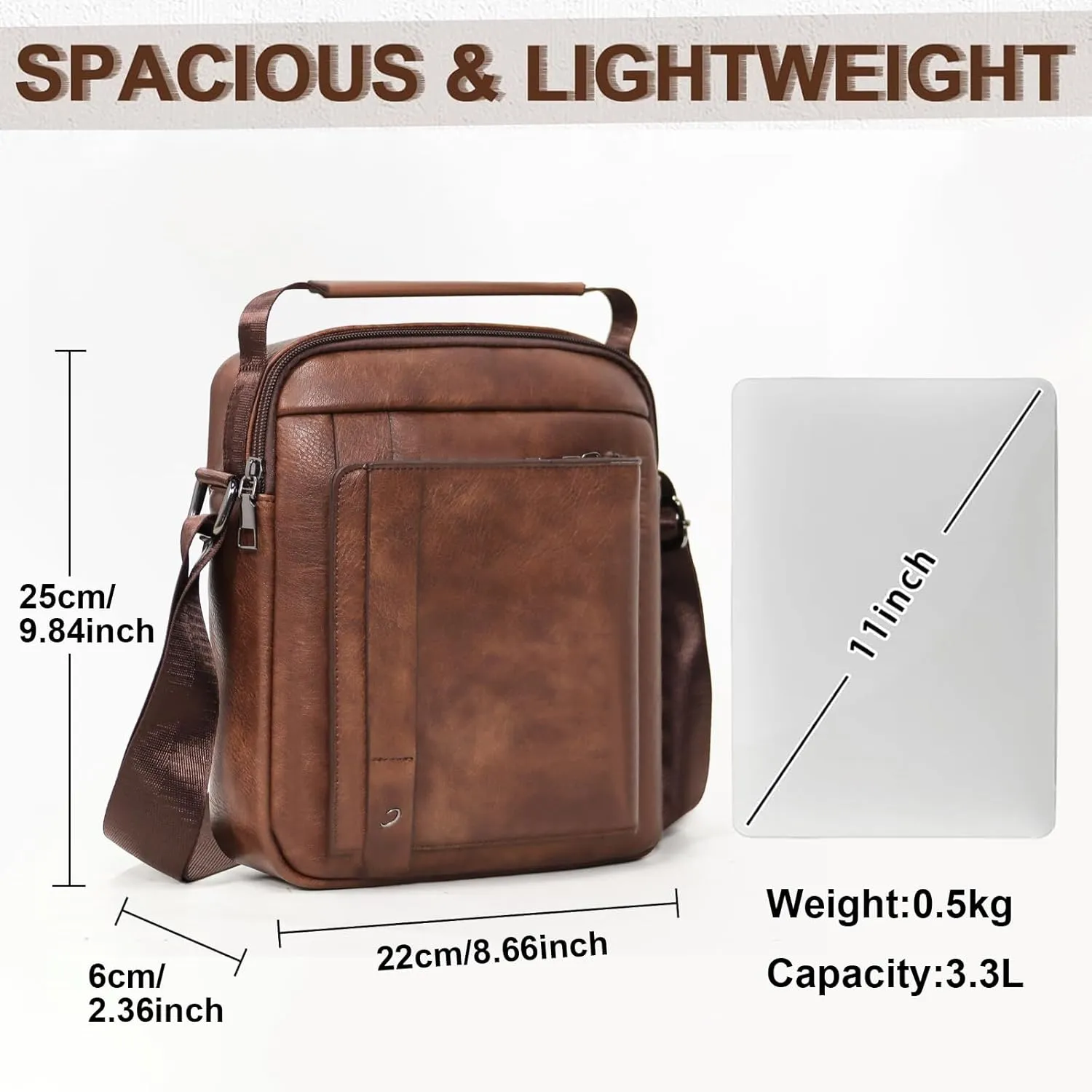 PU Leather Crossbody Shoulder Messenger Bag, Multiple Compartments