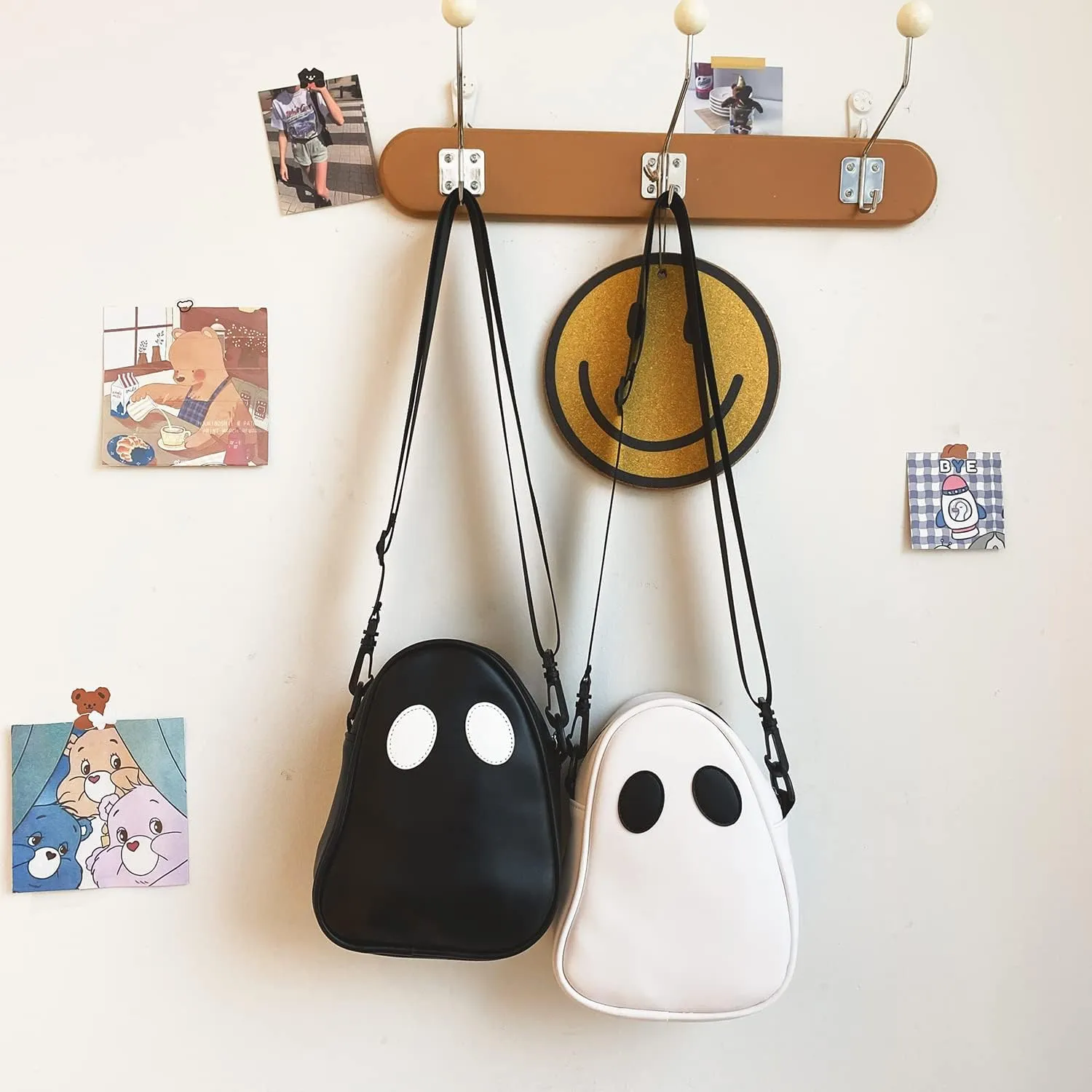 PU Leather Funny Ghost Bag, Splicing Color-blocking Cute Devil Messenger Bag，Adjustable Mobile Phone Bag for Woman