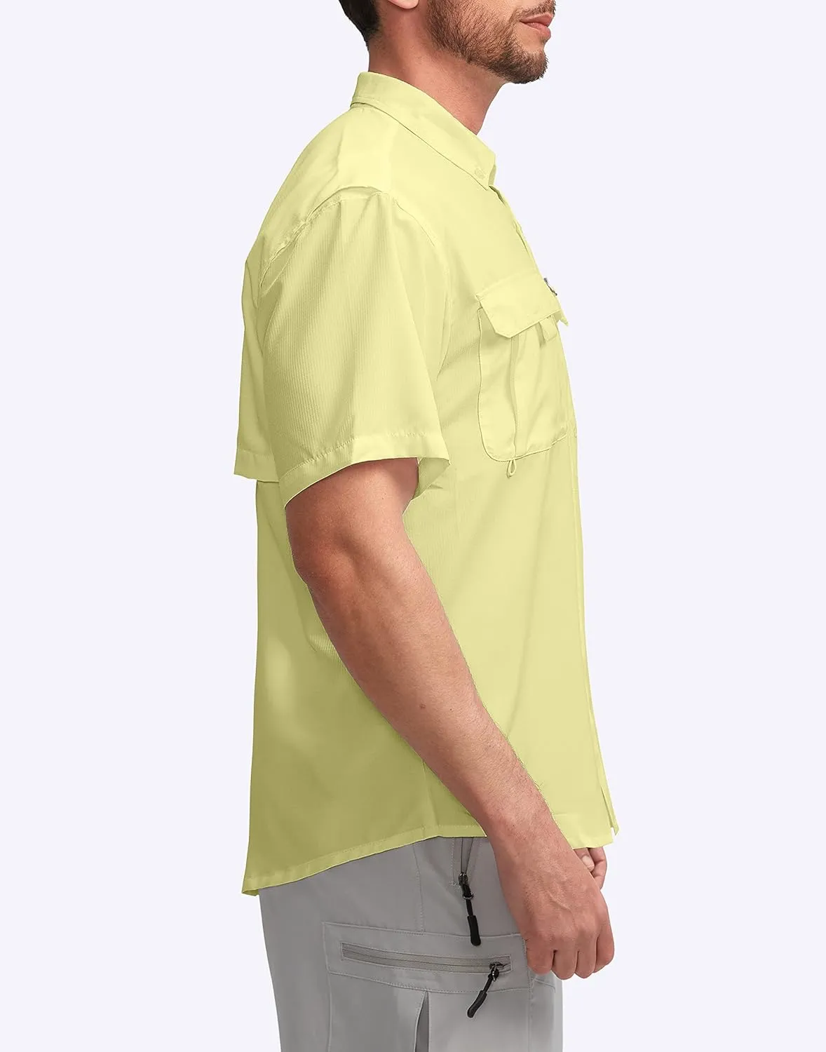 Pudolla Men's Fishing Shirts with Short Sleeves, Summer Travel Work Shirts, Button Down with UPF50  and Zipper Pockets