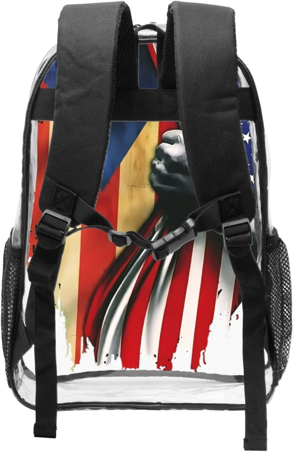 Puerto Rican American Flag 16 Inch Clear PVC Backpacks Transparent Backpack Multipurpose Double Shoulder Bag for Men Women Gifts