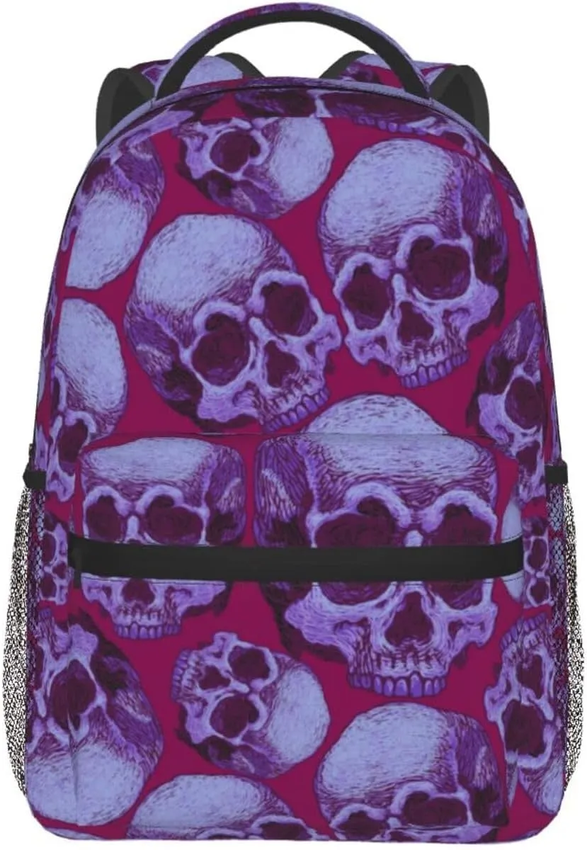 purple skull Backpack Casual Laptop Backpack Lightweight Double Shoulder Bag Travel Daypack For Women Men
