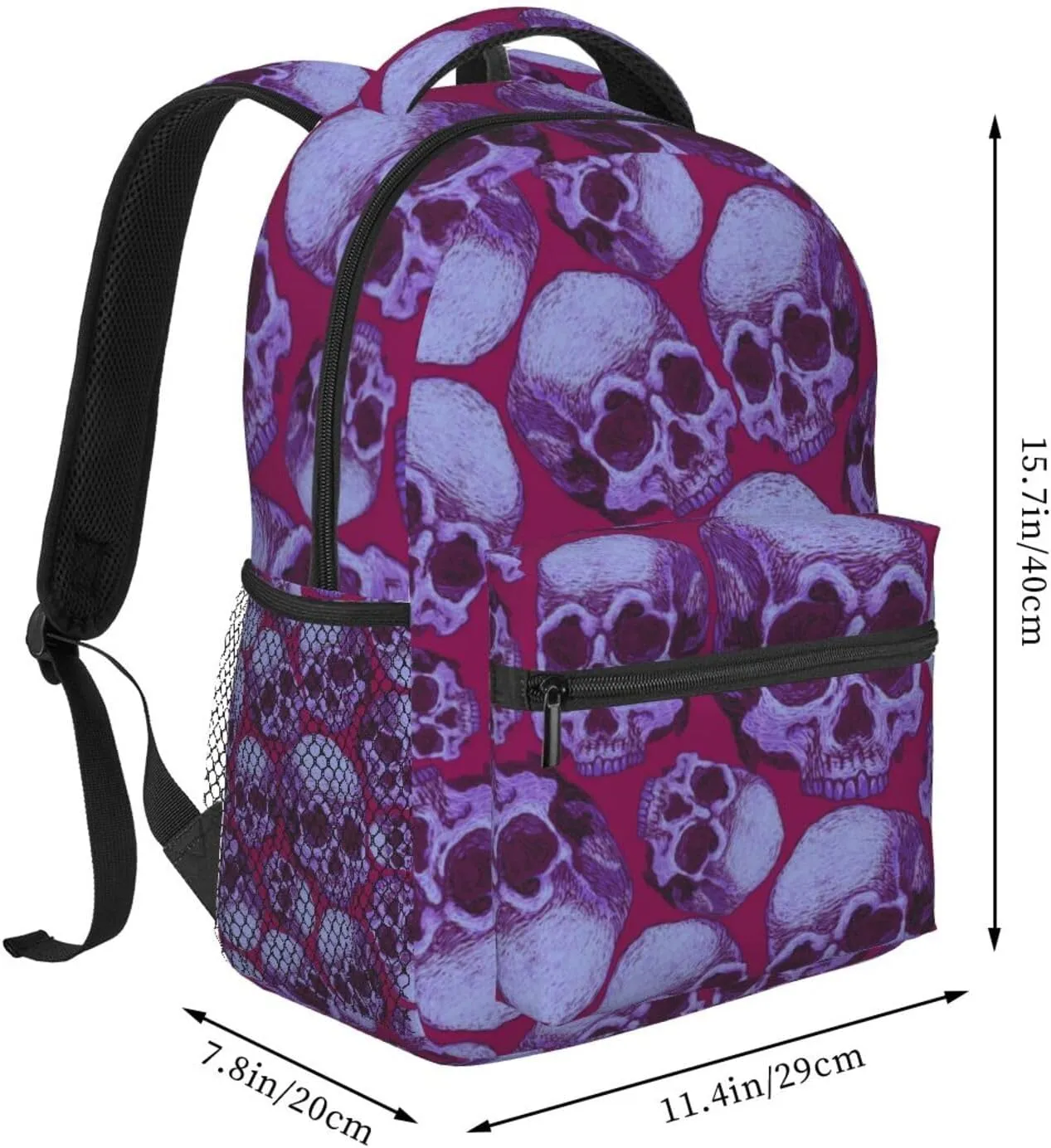 purple skull Backpack Casual Laptop Backpack Lightweight Double Shoulder Bag Travel Daypack For Women Men