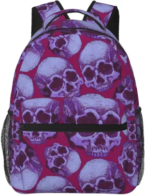 purple skull Backpack Casual Laptop Backpack Lightweight Double Shoulder Bag Travel Daypack For Women Men