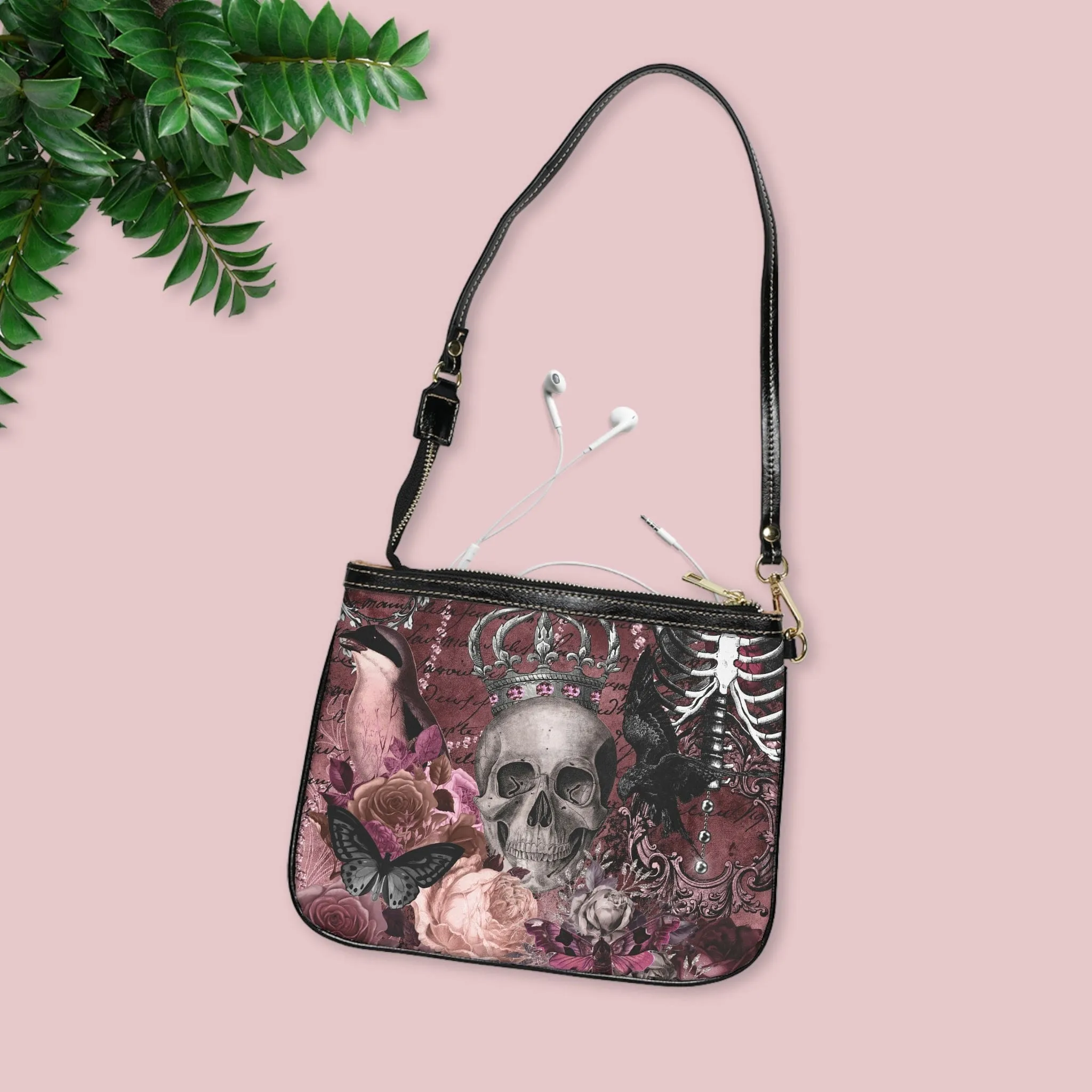 Purple Skull Crown Floral Small Shoulder Bag