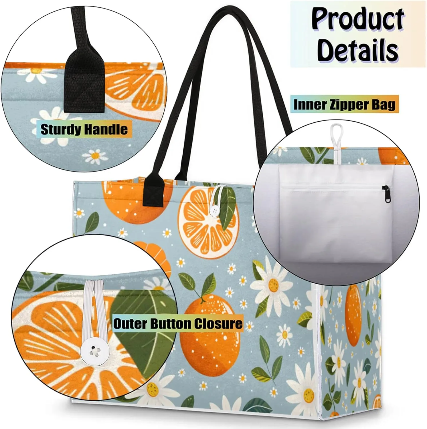 QsirBC Large Tote Bag for Women Men, Travel Beach Bag with Inner Zipper Pocket Snap Closure