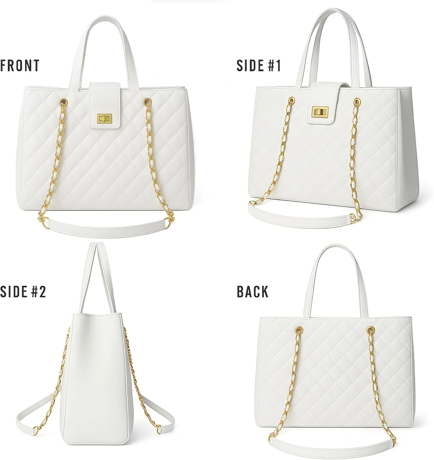 Quilted Laptop Bag for Women, 15.6 inch PU Leather Shoulder Purse Tote Business Office Messenger Casual Handbag