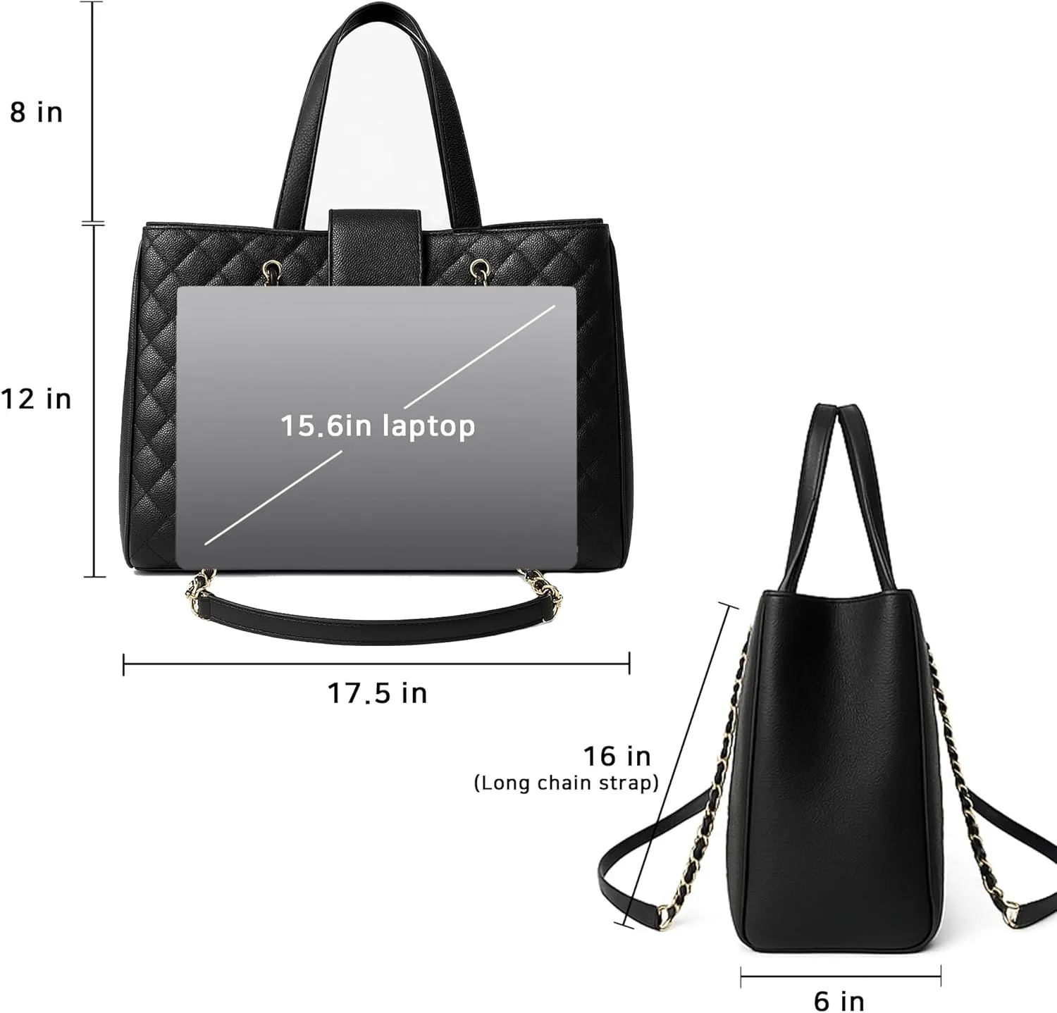 Quilted Laptop Bag for Women, 15.6 inch PU Leather Shoulder Purse Tote Business Office Messenger Casual Handbag