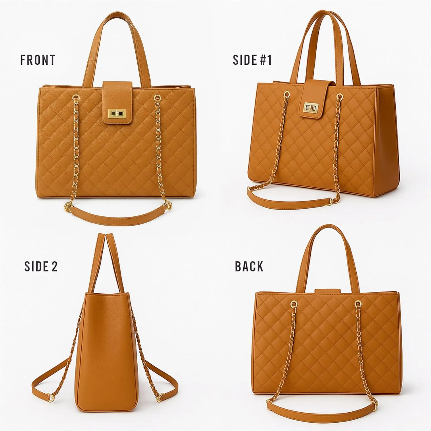 Quilted Laptop Bag for Women, 15.6 inch PU Leather Shoulder Purse Tote Business Office Messenger Casual Handbag