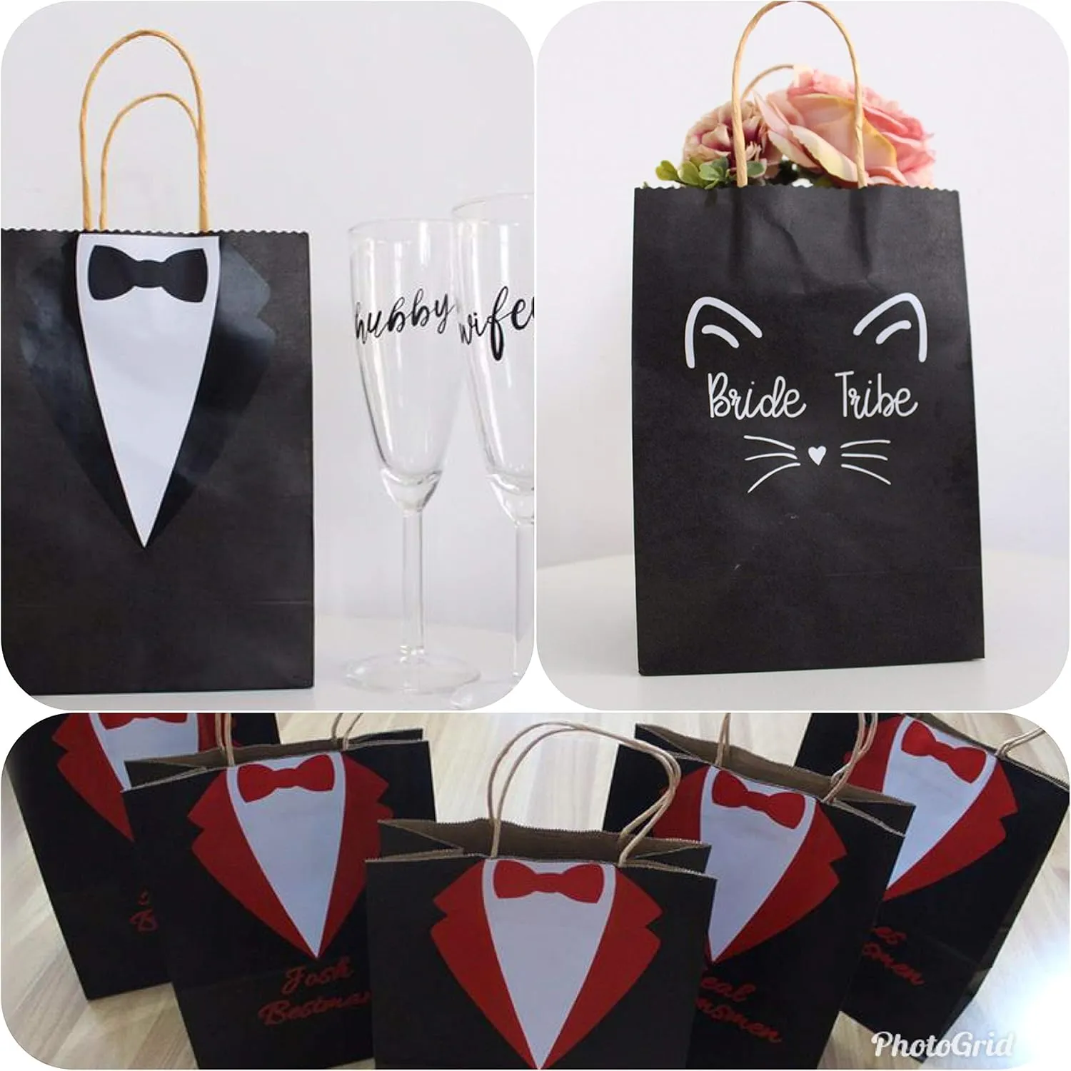 Qutuus Black Paper Gift Bags with Handles 50 Pcs 8x4.5x10 inches Black Kraft Bags with Handles Bulk Shopping Bags Party Bags Kraft Paper Bags Retail Bags