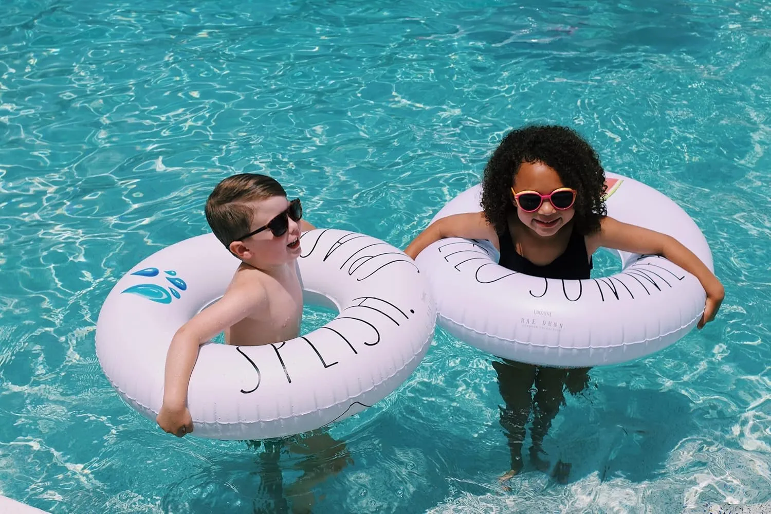 Rae Dunn x CocoNut Float Junior Ring Floats - 32 Inch Inflatable Raft & Durable Water Inner Tube - Stable Ride-On for Summer Parties & Swim Events