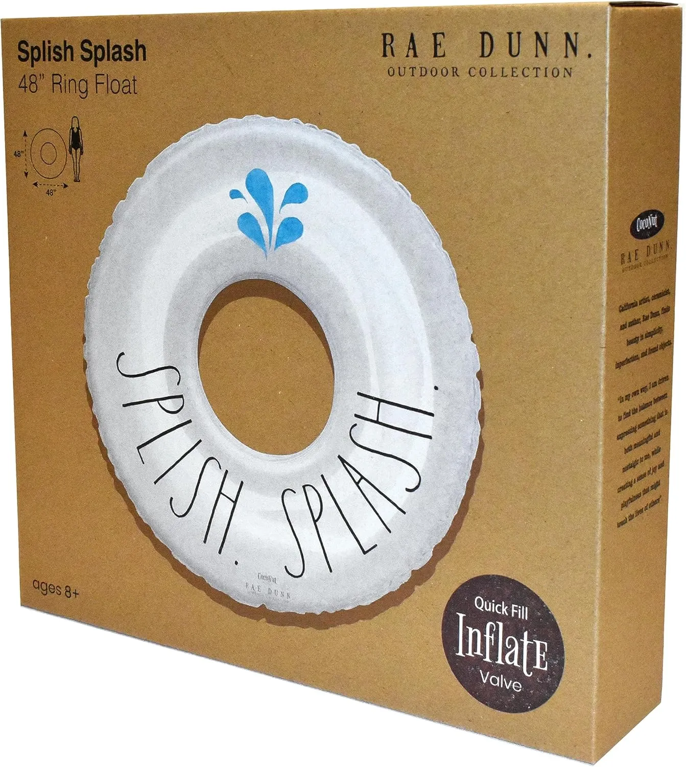 Rae Dunn x CocoNut Float Ring Float - Adult Size Large 48 Inch Inflatable Raft & Durable Water Inner Tube - Stable Ride-On for Summer Parties & Swim Events