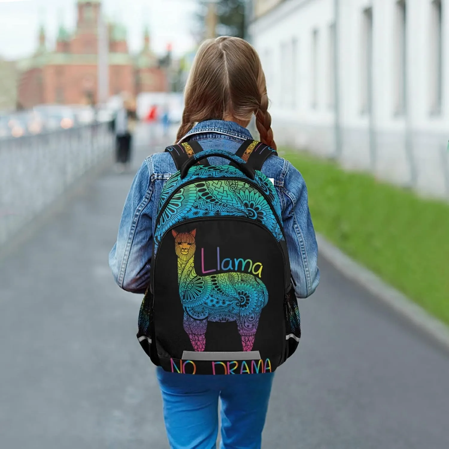 Rainbow Color Llama No Drama Boho Backpacks Travel Laptop Daypack School Book Bag for Men Women Teens Kids