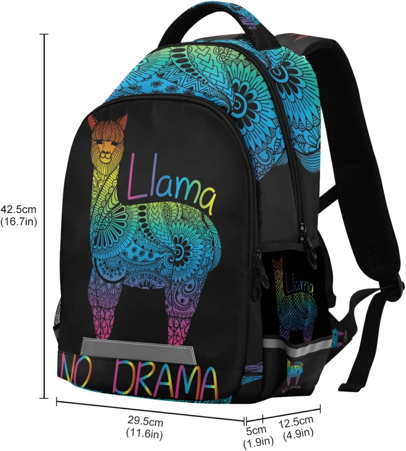 Rainbow Color Llama No Drama Boho Backpacks Travel Laptop Daypack School Book Bag for Men Women Teens Kids