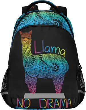 Rainbow Color Llama No Drama Boho Backpacks Travel Laptop Daypack School Book Bag for Men Women Teens Kids