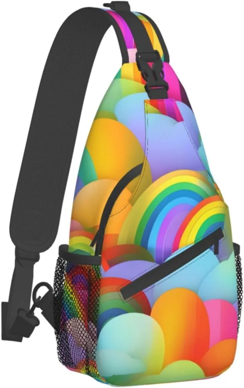 Rainbow Hearts Pattern Unisex Casual Diagonal Chest Bag,Multipurpose Crossbody Shoulder Bag Travel Hiking Daypack