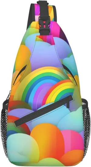 Rainbow Hearts Pattern Unisex Casual Diagonal Chest Bag,Multipurpose Crossbody Shoulder Bag Travel Hiking Daypack