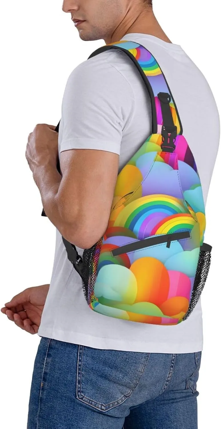 Rainbow Hearts Pattern Unisex Casual Diagonal Chest Bag,Multipurpose Crossbody Shoulder Bag Travel Hiking Daypack