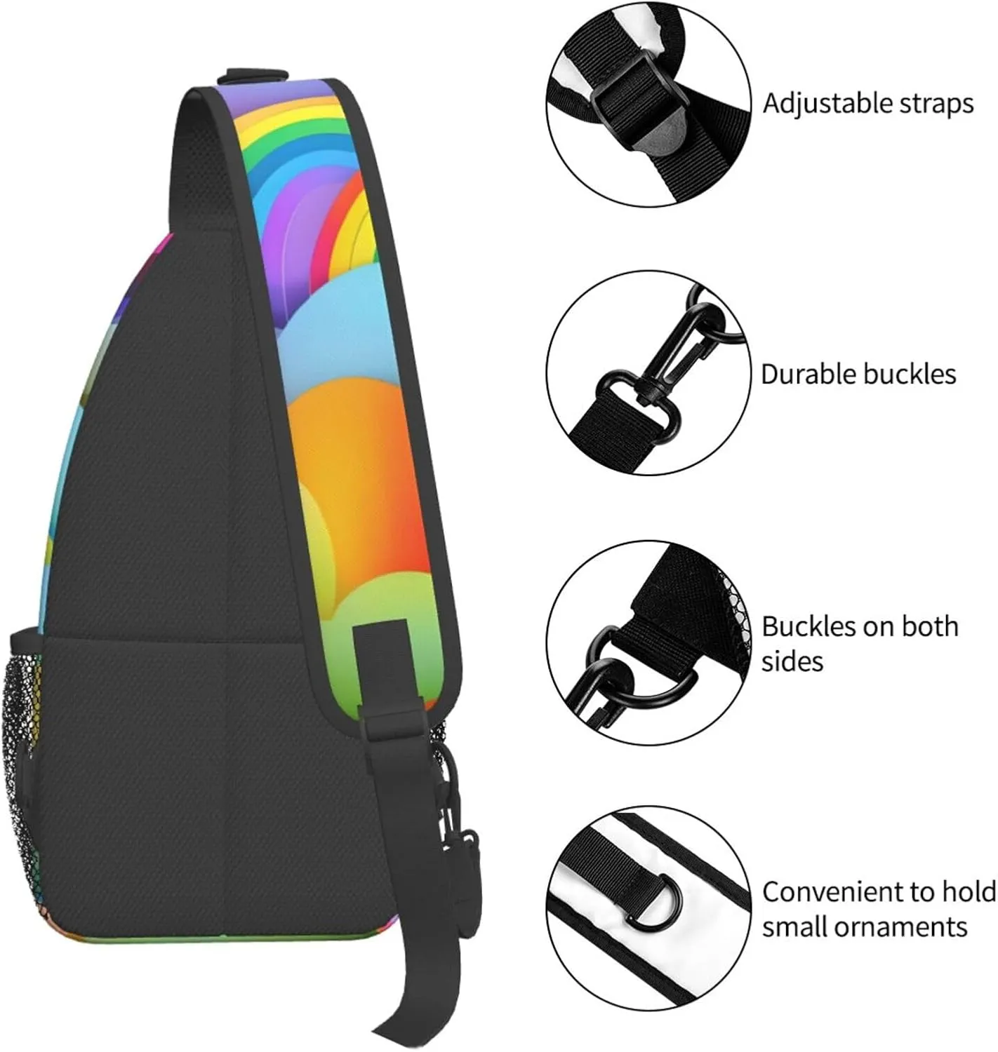 Rainbow Hearts Pattern Unisex Casual Diagonal Chest Bag,Multipurpose Crossbody Shoulder Bag Travel Hiking Daypack