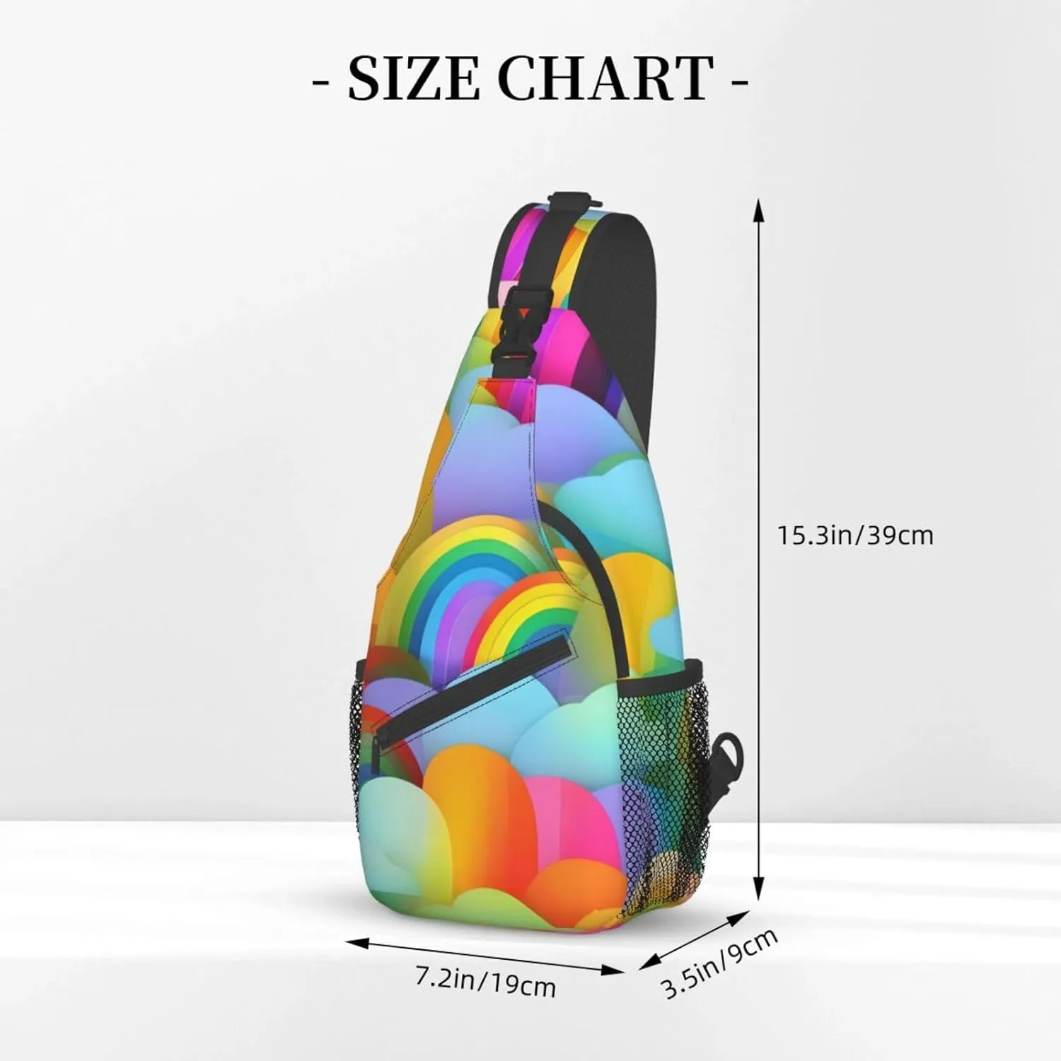 Rainbow Hearts Pattern Unisex Casual Diagonal Chest Bag,Multipurpose Crossbody Shoulder Bag Travel Hiking Daypack