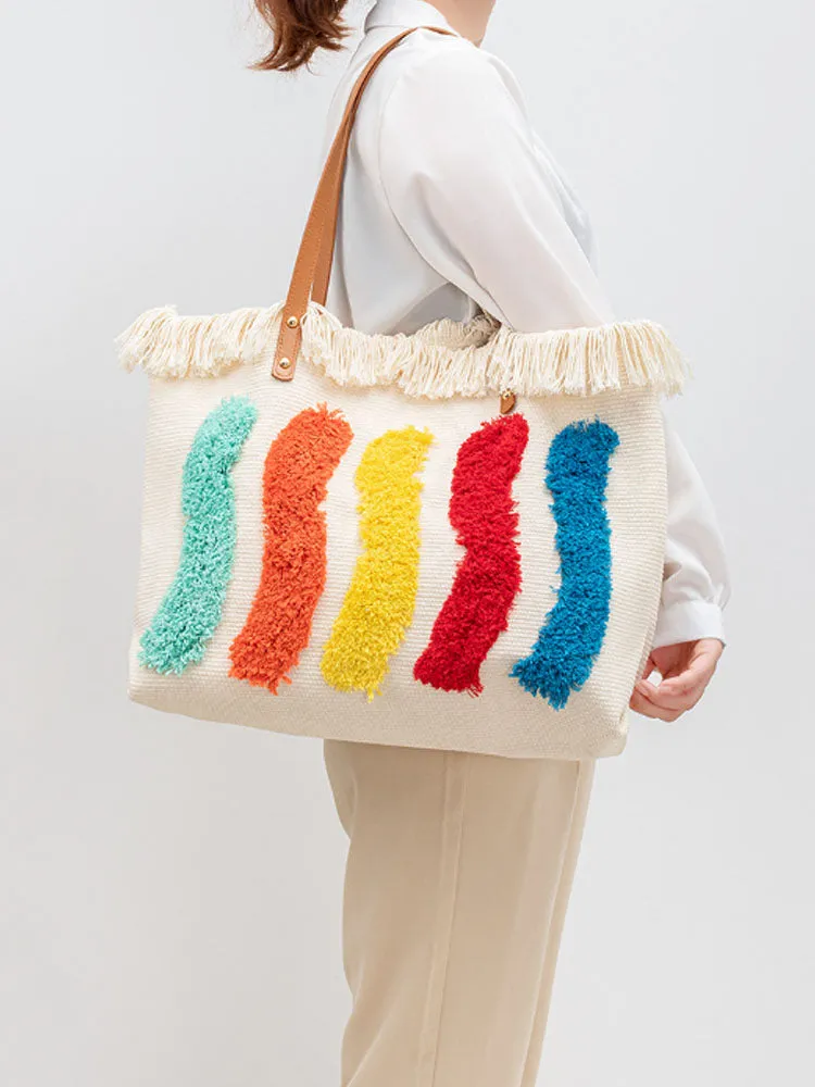Rainbow Pattern Embroidered Tote Bag