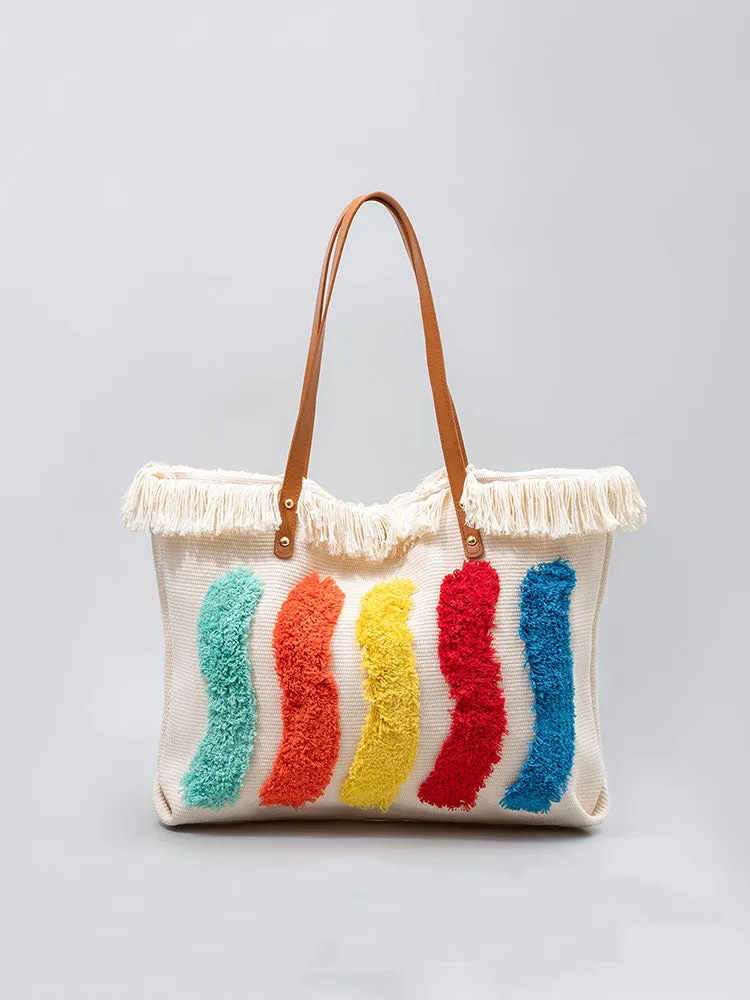 Rainbow Pattern Embroidered Tote Bag