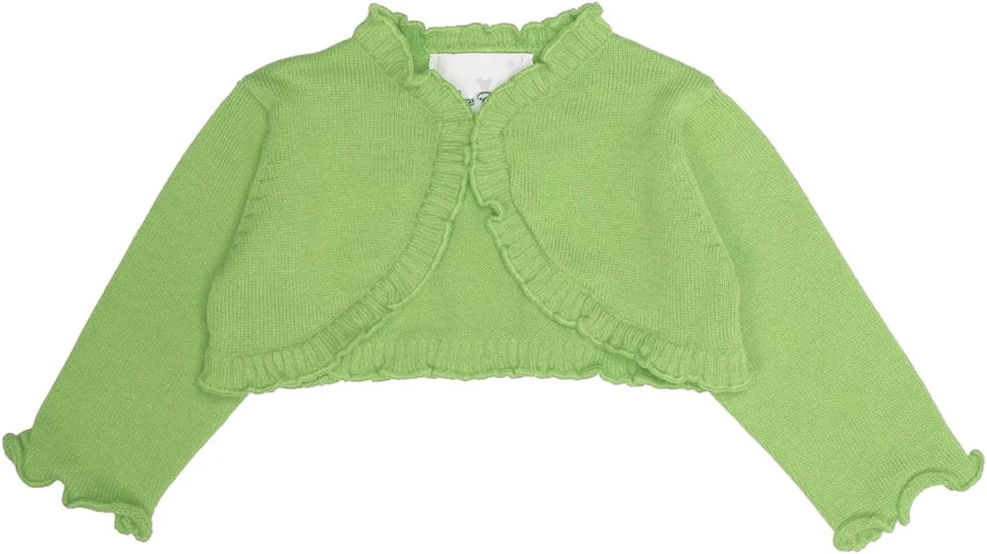 Rare Editions Baby Girl Long Sleeve Cropped Bolero Sweater/Cardigan/Shrug, Ruffled/Lime, Large