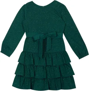 Rare Editions Toddler Girl Glitter Knit Dress with Tiered Ruffle Skirt Hunter 4T, Green