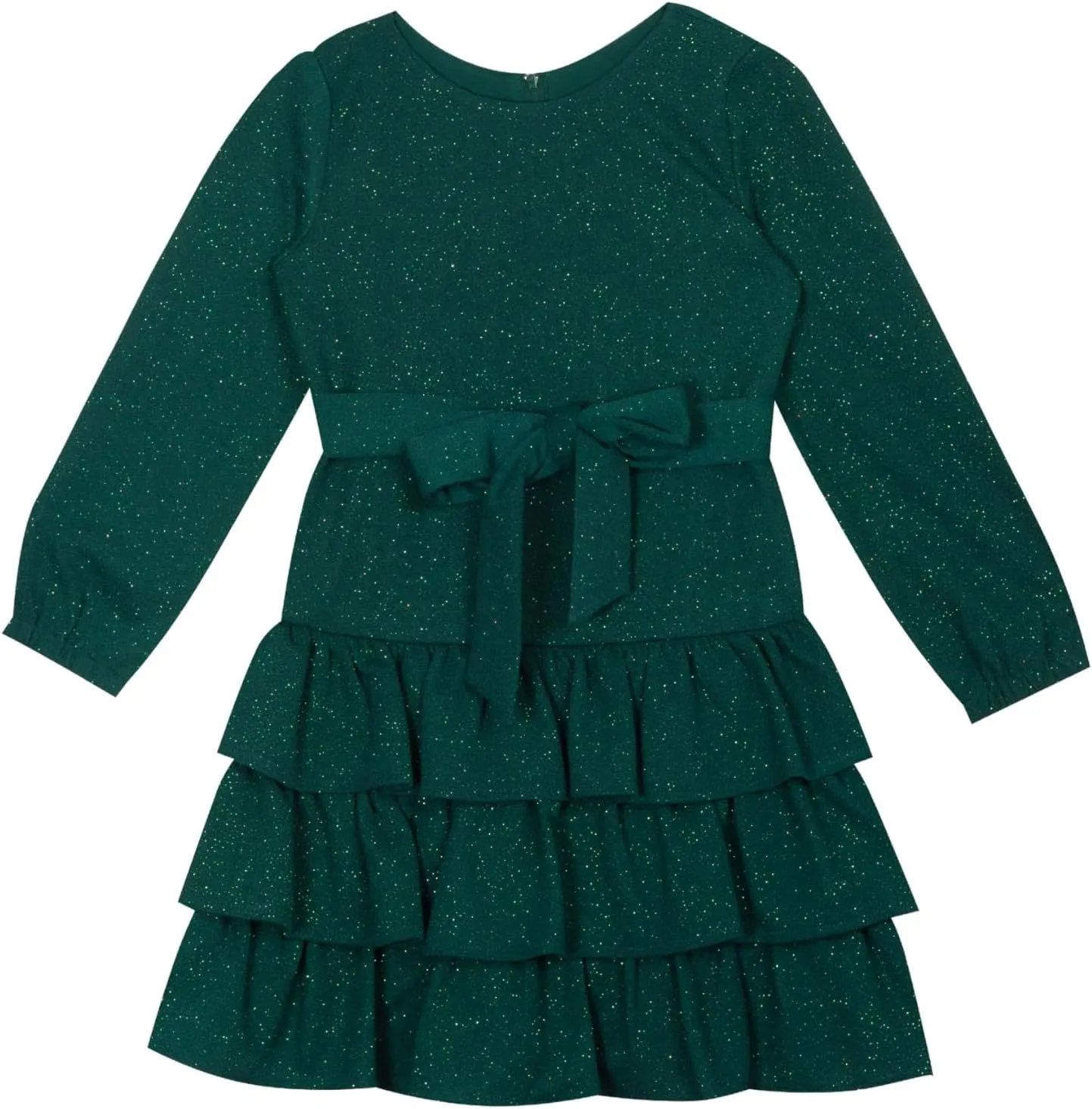 Rare Editions Toddler Girl Glitter Knit Dress with Tiered Ruffle Skirt Hunter 4T, Green