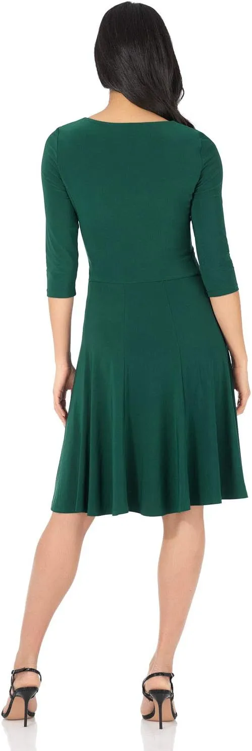 REKUCCI Women's Flippy Fit N' Flare Dress with 3/4 Sleeves