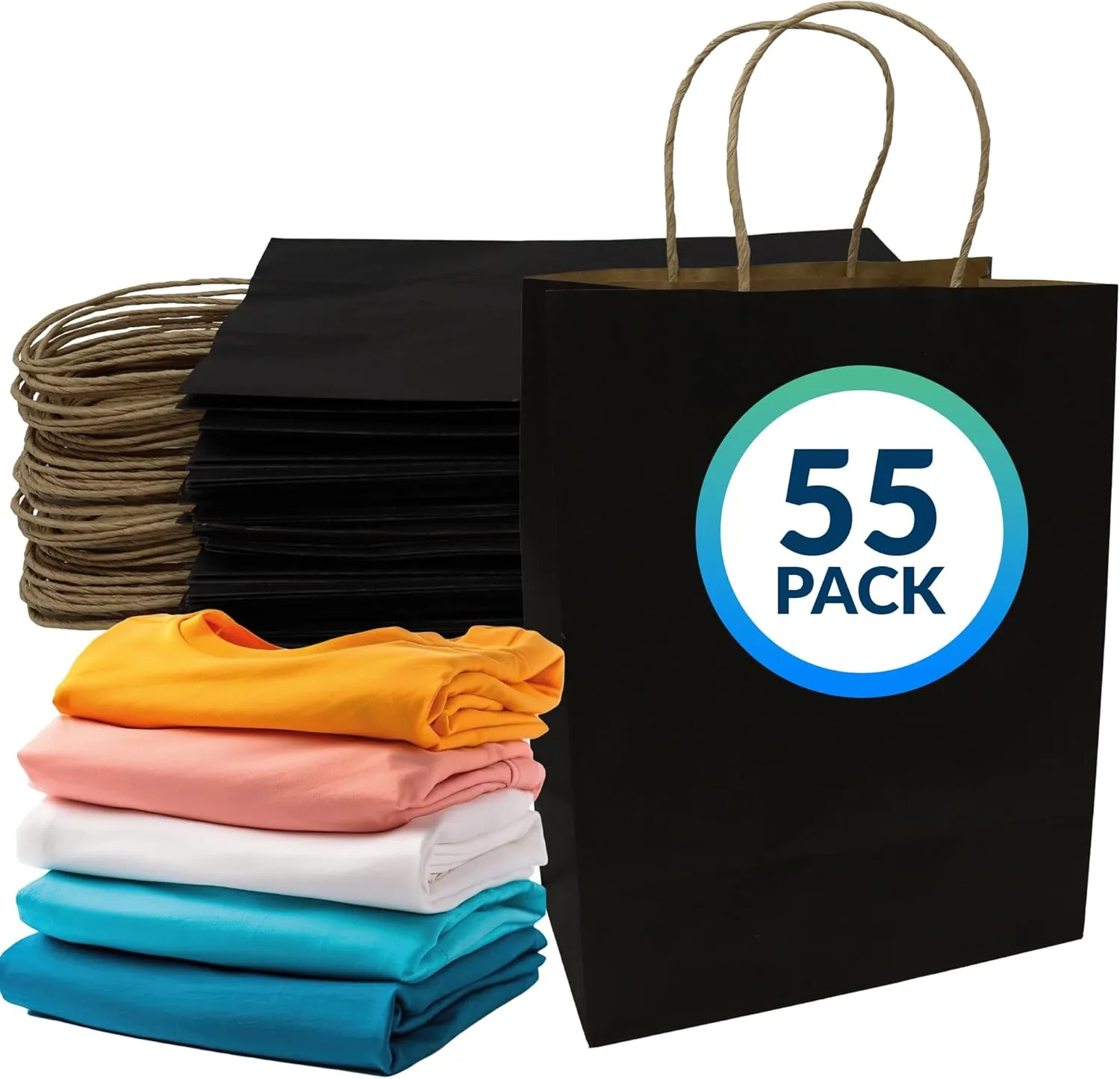 Reli. Black Paper Bags (55 Pack) 8 x 4.5 x 10.25 | Black Gift Bags with Handles, Kraft Paper | Multi-Purpose for Shopping, Retail, Small Gifts, Takeout, DIY Party Favors