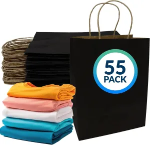 Reli. Black Paper Bags (55 Pack) 8 x 4.5 x 10.25 | Black Gift Bags with Handles, Kraft Paper | Multi-Purpose for Shopping, Retail, Small Gifts, Takeout, DIY Party Favors