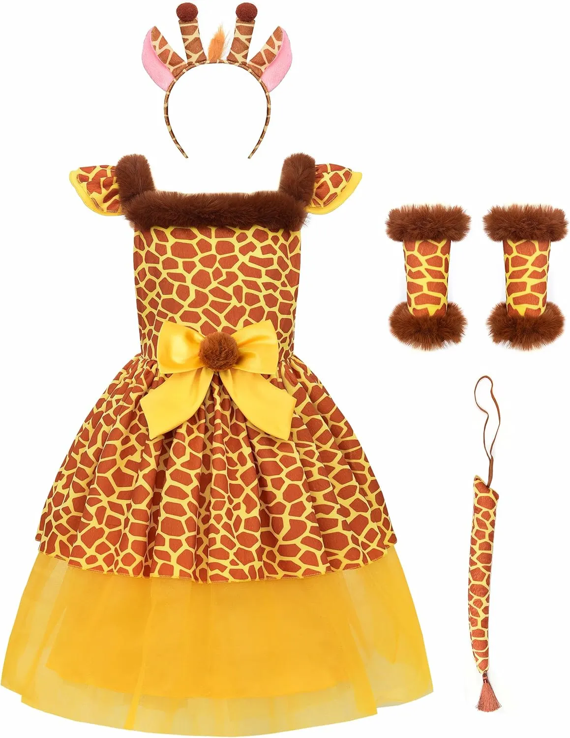 ReliBeauty Giraffe Costume Kids Jungle Party Animal Costume Girls Halloween Animal Fancy Dress with Tail