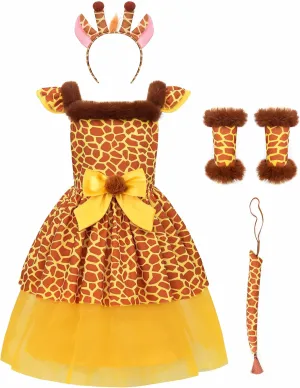 ReliBeauty Giraffe Costume Kids Jungle Party Animal Costume Girls Halloween Animal Fancy Dress with Tail