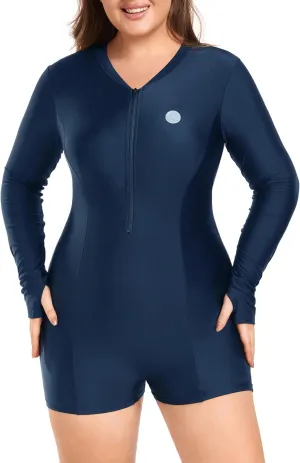 RELLECIGA Women's Long Sleeve UV Protection Rash Guard Boyleg Sports Swimwear for Women